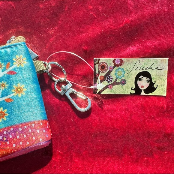 Sascalia Coin & Card Pouch- Tree & Blue Sky- NWT multi-colored -lobster clasp - Picture 2 of 5